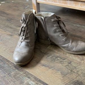 Tan side zipper booties